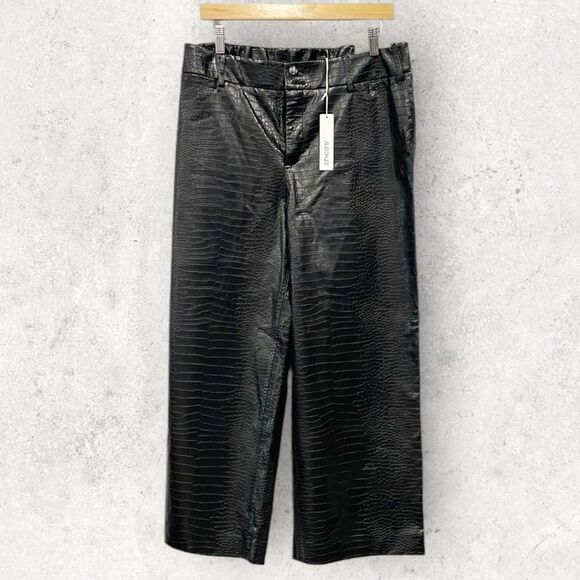 NEW Chicos Baggy Cropped Wide Leg Pants Embossed Faux Leather Sz 12 Black Womens - Picture 1 of 7